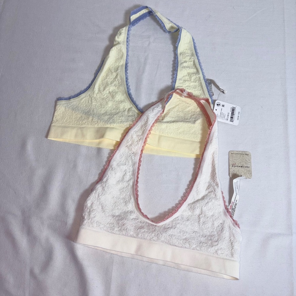 Free People Intimately Halter Bralette Medium L Yellow White New Lace 2 Pack
